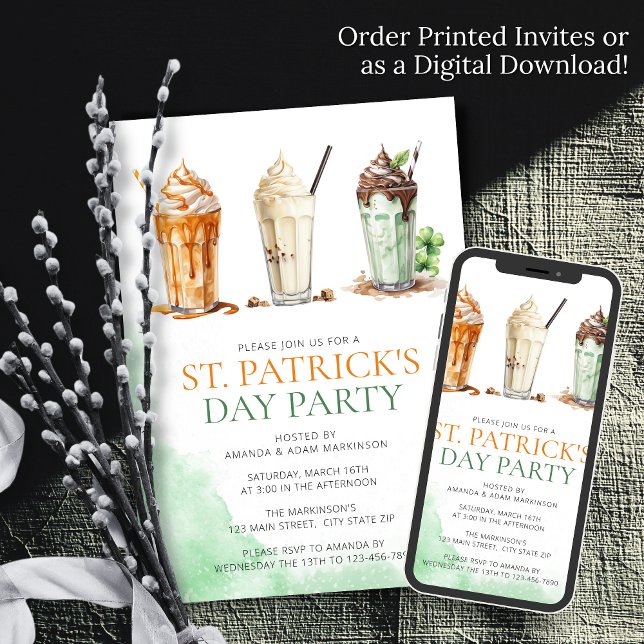 Invitation Jour Saint-Patricks Aquarelle Shamrock Milkshake (.)