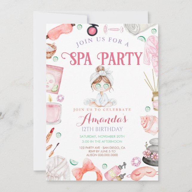 Invitation Jour Spa élégant Filles Anniversaire (Devant)