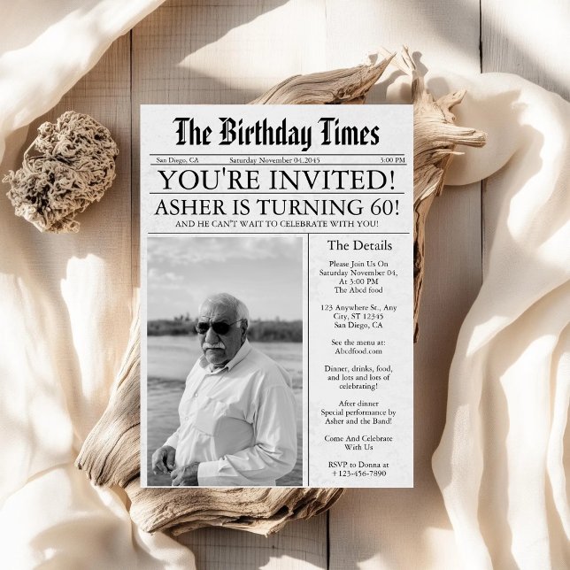 Invitation Journal Amusement unique 60e anniversaire Photo Pa (Créateur téléchargé)