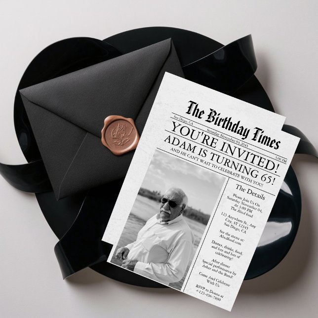 Invitation Journal Amusement unique 65e anniversaire Photo Pa (Créateur téléchargé)