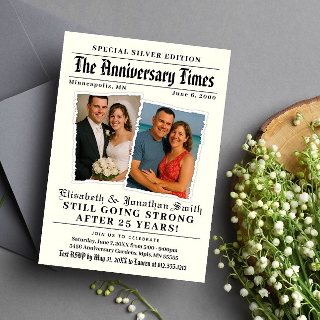 Invitation Journal de l'anniversaire Times (Anniversary Times Newspaper Anniversary Invitation)