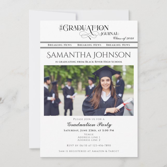 Invitation Journal Modern Script 2 Photos Graduation Party (Devant)