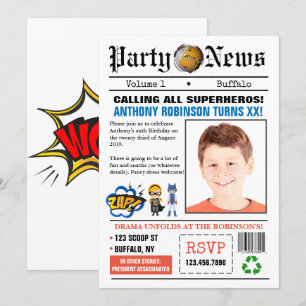 Invitation Journal Superhero fête d'anniversaire photo Invita