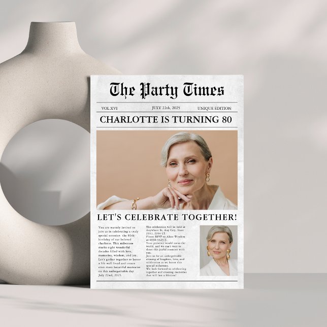 Invitation Journal unique 80e anniversaire Photo personnalisé (Créateur téléchargé)