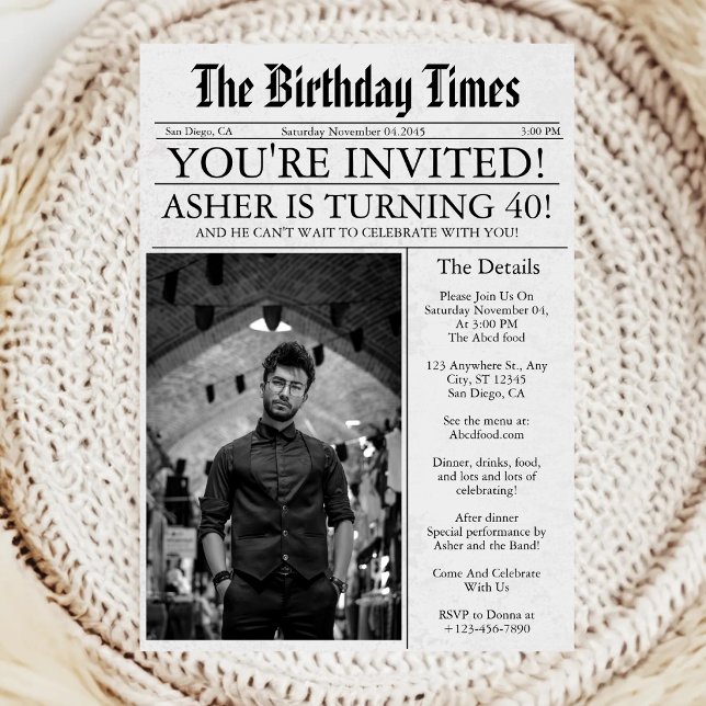 Invitation Journal Unique Fun 40e Anniversaire Photo Fête  (Créateur téléchargé)