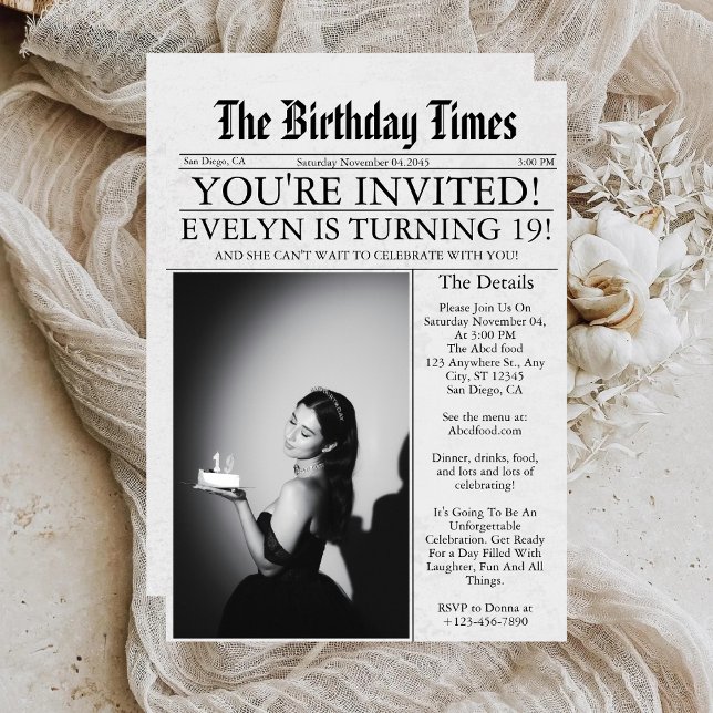 Invitation Journal Unique Fun Photo 19e Anniversaire (Créateur téléchargé)
