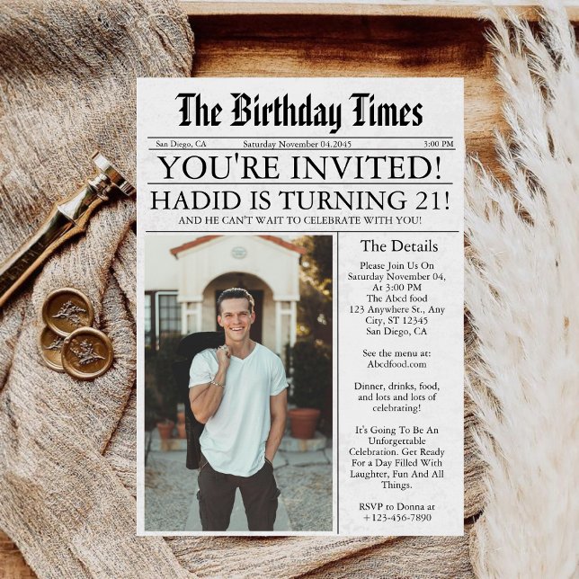 Invitation Journal Unique Fun Photo 21e Anniversaire (Créateur téléchargé)