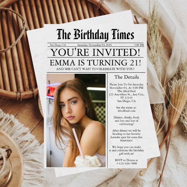 Invitation Journal Unique Fun Photo 21e Anniversaire (Créateur téléchargé)