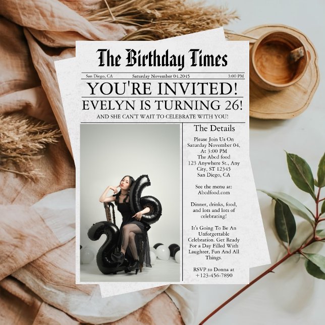 Invitation Journal Unique Fun Photo 26th Birthday Party (Créateur téléchargé)