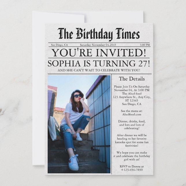 Invitation Journal Unique Fun Photo 27th Birthday Party (Devant)