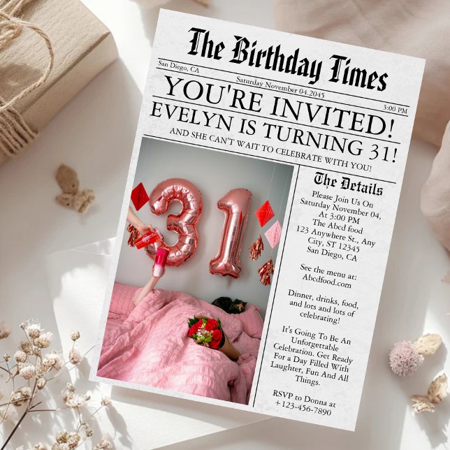 Invitation Journal Unique Fun Photo 31e Anniversaire (Créateur téléchargé)