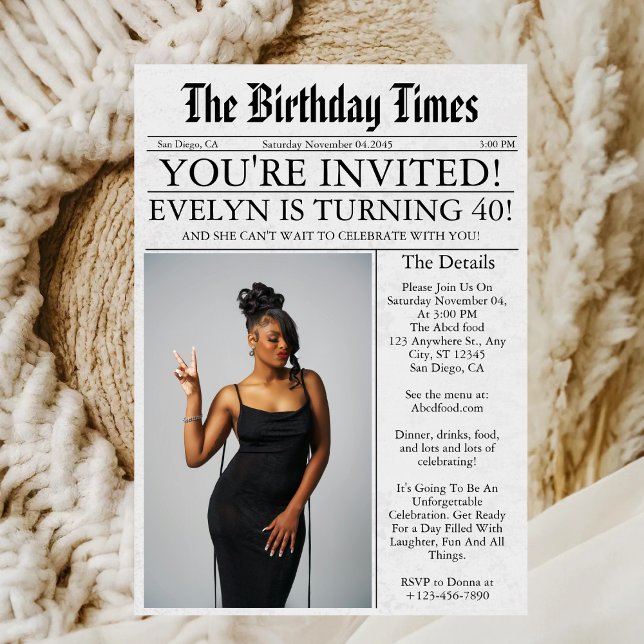 Invitation Journal Unique Fun Photo 40th Birthday Party (Créateur téléchargé)