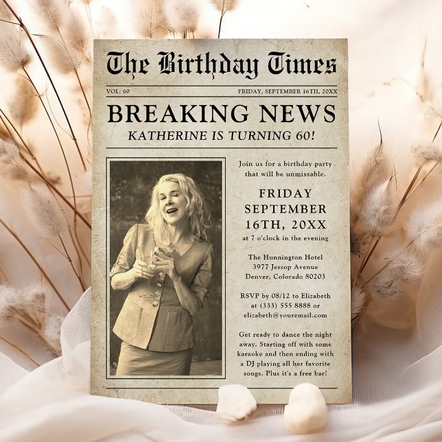 Invitation Journal vintage Photo fête d'anniversaire (Créateur téléchargé)