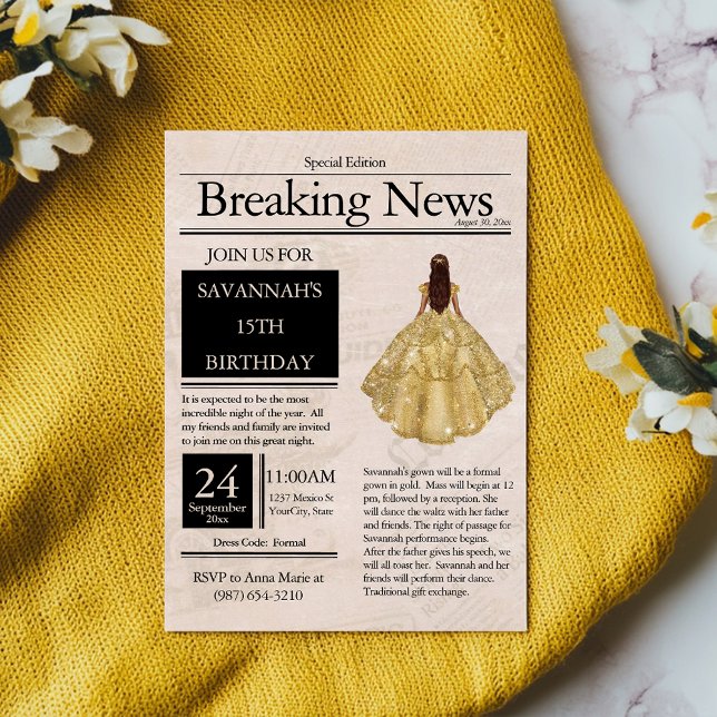 Invitation Journal Vintage Quinceañera Or (Créateur téléchargé)