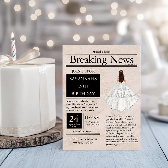 Invitation Journal vintage Quinceañera Silver White (Créateur téléchargé)