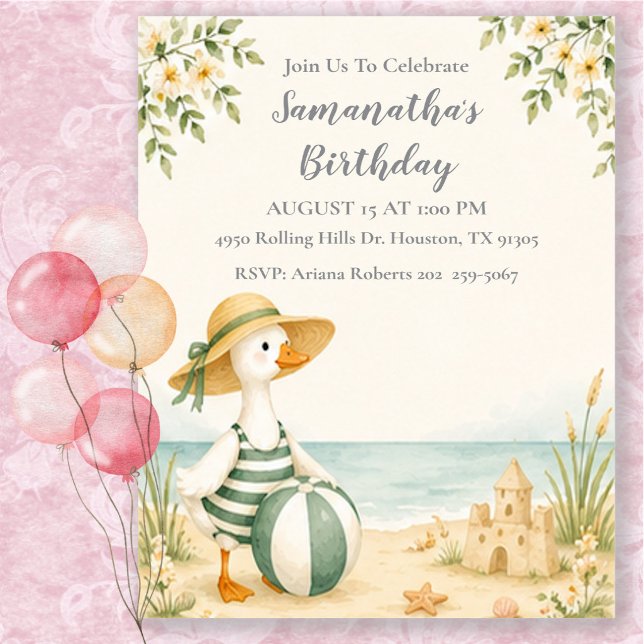 Invitation Journée à la plage Joyeux Canard Été Fête d'annive (Créateur téléchargé)