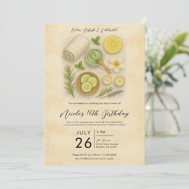 Invitation Journée beauté détente au spa de classe pour anniv (Debout devant)