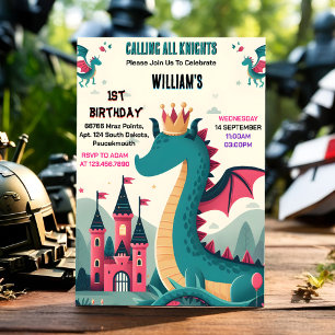Invitation Journée Cute Kids Hero Boys Girls Dragon 1er Anniv