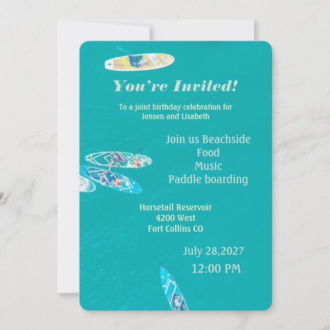Invitation Journée de fête d'anniversaire sur la plage en pla (Devant)