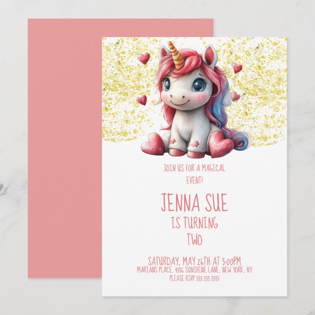 Invitation Journée de la Saint-Valentin Licorne Mignonne (Devant / Derrière)