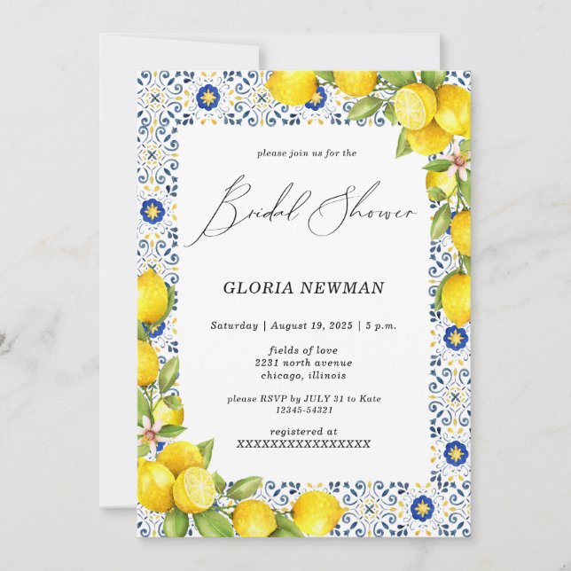 Invitation Journée de mariage aux citrons romantiques et aux  (Devant)