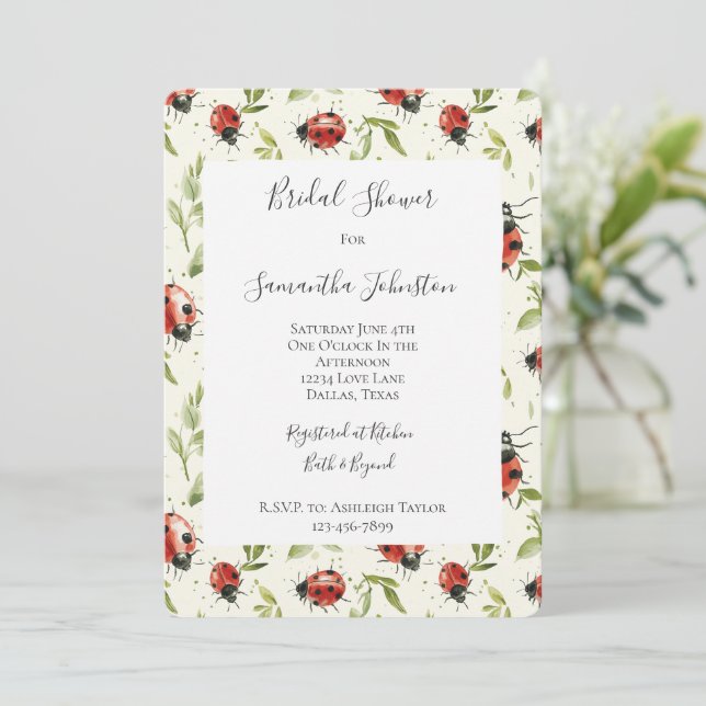 Invitation Journée de mariage aux feuilles rouges et vertes c (Debout devant)