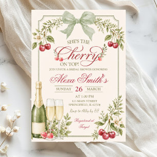 Invitation Journée de mariage avec fleurs vert sauge et ceris