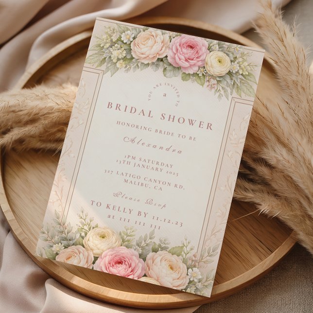 Invitation Journée de mariage avec ranunculus rose et jardin  (Créateur téléchargé)
