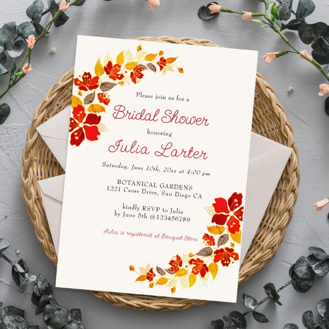 Invitation Journée de mariage tropicale au hibiscus orange br (Créateur téléchargé)