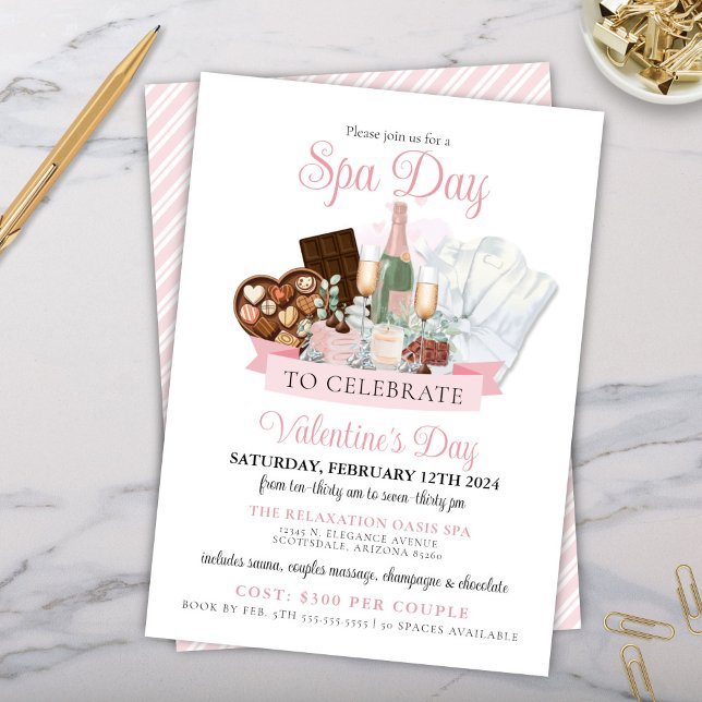 Invitation Journée de Spa glamour au champagne et au chocolat (Elegant glamorous chocolate spa day champagne pamper me party invitation for Valentine's Day party)