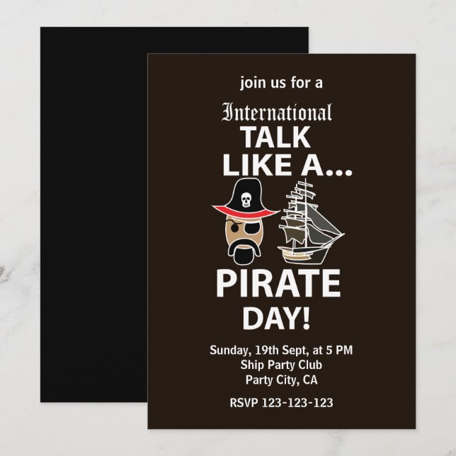 Invitation Journée internationale de parler comme un pirate (Devant / Derrière)