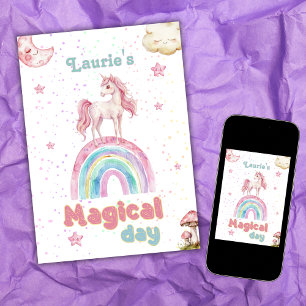 Invitation Journée Magique Licorne Pastel Arc-en-Ciel Confett