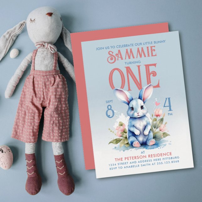 Invitation Jovely Bunny Boy Girl Floral Anniversaire (Créateur téléchargé)