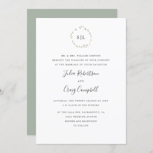 Invitation Jovely Tiny Green feuilles mariage de monogramme o