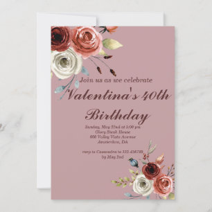 Invitation Jovely Watercolor Roses 40e anniversaire Invitatio