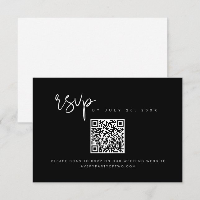 Invitation JOVI Edgy Noir et Blanc QR Code Mariage RSVP (Devant / Derrière)