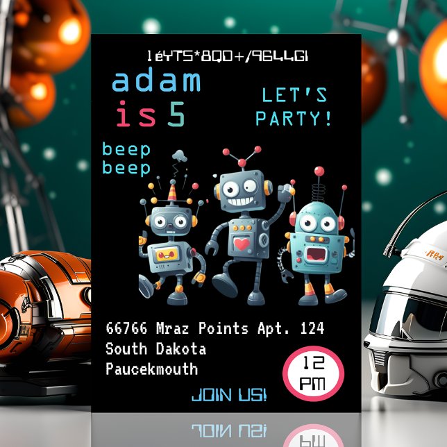 Invitation Joy Girl Équipe Cool Funny Crazy Robot 2e annivers (Créateur téléchargé)
