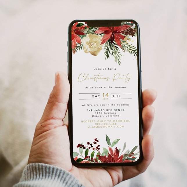 Invitation JOY Poinsettia Red Floral Fête (Créateur téléchargé)