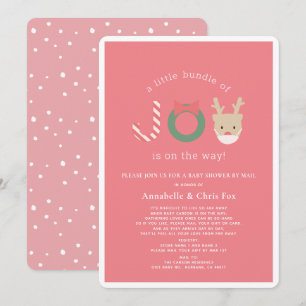 Invitation Joy Reindeer Mask Pink Baby shower de vacances par
