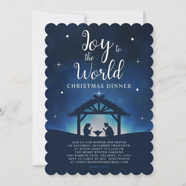 Invitation Joy to the World Starry Nativité Dîner de Noël (Devant)