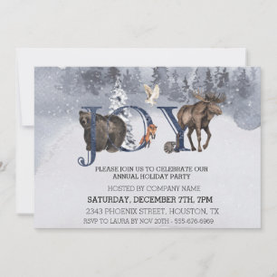 Invitation JOY Woodland Christmas Holiday Company Corporate