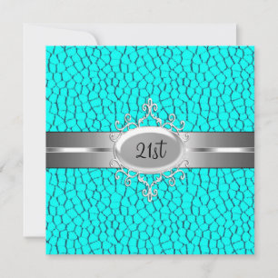 Invitation Joyau d'argent noir turquoise 21e fête d'anniversa