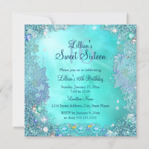 Invitation Joyau de l'océan turquoise Sweet 16 Anniversaire f