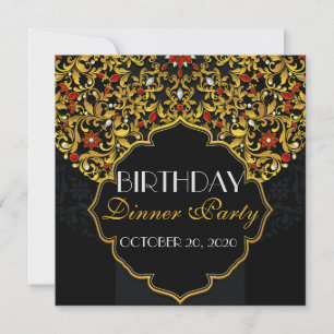 Invitation Joyau de luxe Black Red Gold Dîner d'anniversaire