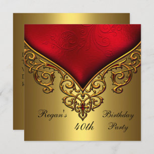 Invitation Joyau d'or rouge 40e Soirée d'anniversaire élégant