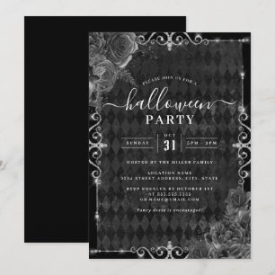 Invitation Joyau Éffrayant floral foncé Rose bijou Halloween 