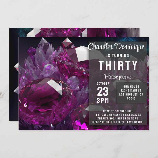 Invitation Joyau en cristal Tone Cancer Ruby Rouge Juillet An (Devant / Derrière)