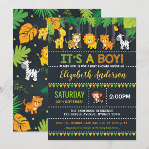 Invitation Joyau Jungle Baby shower Safari Animaux