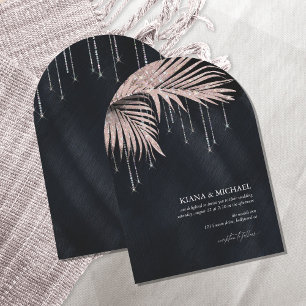 Invitation Joyau Palm Leaf Mariage Rose or/Marine Arch ID830