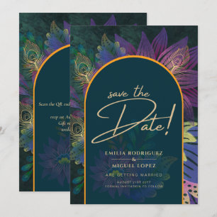 Invitation Joyau Peacock Tones Vert Bleu Mariage